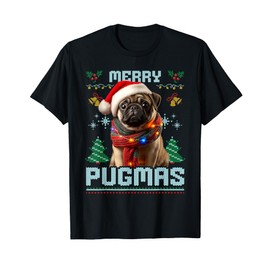 Ugly Christmas Sweater Design - Pug Merry Pugmas Partner T-Shirt, black
