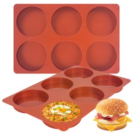 Wiaregom 2 Pcs Silicone Egg Molds 4 Inch Jumbo Muffin Top Pans for Baking,Non-Stick 6 Holes Large Round Silicone Molds for Hamburger Egg Whoopie Pie Sandwich