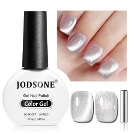 JODSONE 10ml Cat Eye Gel Nail Polish Glitter Silver Gel Polish with Magnet Soak Off U V Lamp Silver Shimmer Gel Nail Polish Nail Art Manicure Salon DIY Home