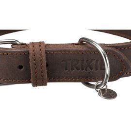TRIXIE Rustic Greased Leather Collar - D-Ring Protects Larynx - Neck Circumference 42 - 48 cm - Dark Brown - 19007