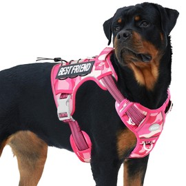 AUROTH Tactical Dog Harness for Small Medium Large Dogs No Pull Adjustable Pet Harness Reflective K9 Working Training Easy Control Pet Vest Military Service Dog Harnesses (XL, Pink Camo)