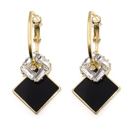Black 14K Gold Plated Earrings for Women Dangle Drop Fashion Rhinestone Jewelry
