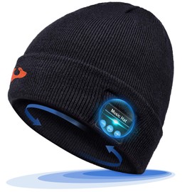 Creative Gifts for Men Bluetooth Hat - Secret Santa Gift Ideas for Men Dad Men's Gifts Christmas, Electronics Technology Gadgets Gifts for Teenagers Boys Brother Hat with Headphones, Black and orange