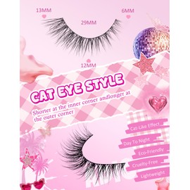 Cat Eye Lashes Wispy False Eyelashes Natural Fake Lashes Demi Wispies Eyelashes Short Fake Eyelashes 13MM Fluffy Eye Lashes Pack 7 Pairs