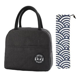 Binoster Insulated Lunch Bag for Women Wide Mouth Waterproof Leakproof Lunch Box Organizer for Men Girls Picnic Outdoor Work Black