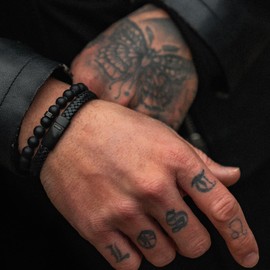 LUXAR Men’s Genuine Leather Bracelets | Interwoven Black Leather Bracelets with Brush Black Stainless Steel Clasp | Minimalist, Designer Jewelry for Men (Small)