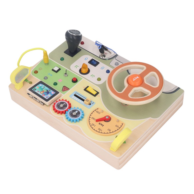 Wooden Steering Wheel Toy Early Educational Stimulation LED Wood Sensory