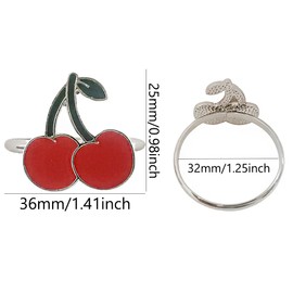 Cherry Napkin Rings Set of 12, Fashion Simple Fruit Series Cherrys Shape for Easter, Christmas, Thanksgiving Day, Holiday Party Table Accessories Decoration (Cherry), Rose Gold, Red (RING-0032)
