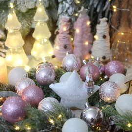 Sea Team 24-Pack Christmas Ball Ornaments with Strings, 60mm/2.36-Inch Medium Size Baubles, Shatterproof Plastic Christmas Bulbs, Hanging Decorations for Xmas Tree, Holiday, Wedding, Party, Pink