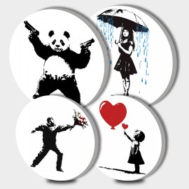 Aihonmin Banksy Electric Stove Burner Covers, Funny Set of 4 Round 8 In and 10 In, Gas Metal Cover, Eyes Cooktop Decorative, Home Decor, Kitchen Decor