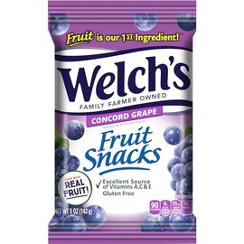 Welch's Fruit Snacks, Concord Grape, Perfect for School Lunches, Gluten Free, Sharing Size Bags, 5 oz (Pack of 12)