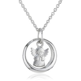 XAANA AMZ0175 Boys Christening Chain Baptism Ring with Synthetic Saffir and a Small Angel Pendant 925 Sterling Silver, Sterling Silver, Sapphire