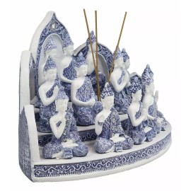 Blue Tibetan Buddhism Altar Incense Holder Display With 12 Mini Buddhas Set