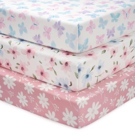 FIEMOL Cot Bed Sheets 140 x 70cm Fitted, 3 Pack Baby Cot Sheets, Ultra Soft & Silky Smooth Microfiber Toddler Bed Sheets Pink Butterfly Flower