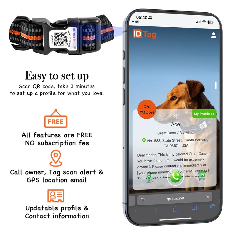 Hiifardz Airtag Dog Collar with QR Code Tag - Reflective