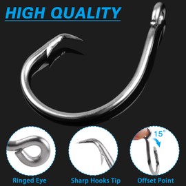 Saltwater Tuna Circle Fishing Hook, Stainless Steel Fishing Hooks 3X Strong Shank Circle Fish Hook Size 8/0-28/0