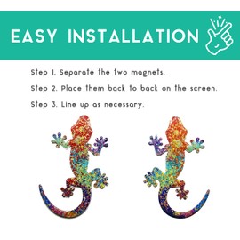 Sonoran Souvenirs Rainbow Gecko Magnet - Heavy Duty Glossy Finish, 4"H x 2.75"W, Die-Cut Design, Magnetic Decor, Set of 2, Screen Door Mesh Indicator, Indoor/Outdoor