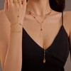 Multi-Colored Gemstone Y-Shaped Long Necklace, Gold Tone, adjustable, Brass, No