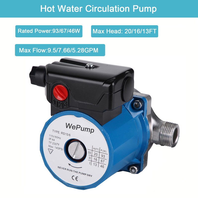 WEPUMP NPT 3/4'' Domestic Hot Water Circulation Pump 93W Recirculating