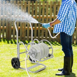200ft Hose Reel Cart with Wheels - Heavy Duty Garden Water Hose Storage Holder Yard Planting Mobile Stand - Rust-Proof Steel Frame for Lawn Irrigation Washing