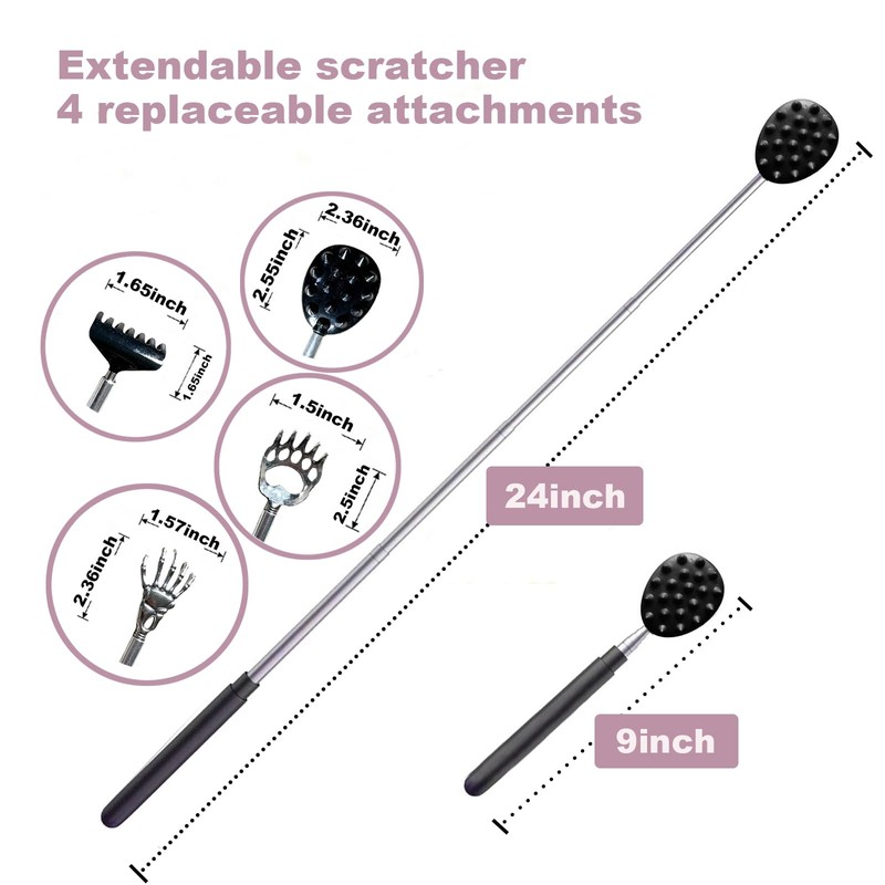 Fenikle Back Scratcher, Telescoping Back Massager with 4Pcs Different Detachable