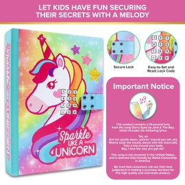 Decorably Glittery A5 Unicorn Diary with Lock for Girls with Lock Code and Music, 80 Sheets Unicorn Journal for Girls with Charging Cable