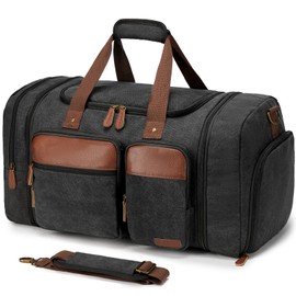 Celvetch Canvas Duffle Bag for Travel 50L Expandable Travel Duffel Bags for Men Women Overnight Weekend Gym Bag with Shoes Compartment - Dark Grey