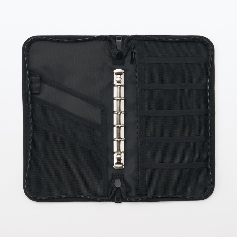MUJI OHCA3A2S Polyester Passport Case with Clear Pocket, Black, Approx.