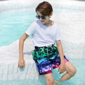 Cozople Boys Quick Dry Bathing Suits 3D Cool Novelty Swim Trunks Colorful Smoke Beachwear with Drawstring