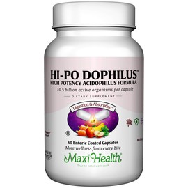 Maxi Health Hi-Po Dophilus - Probiotic Supplement - Lactobacillus & Bifidobacterium Probiotics for Men and Women Digestive Health, Gut Health, Bloating Relief, Gas Relief - 60 Capsules