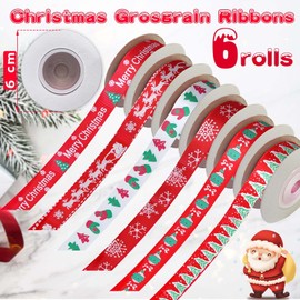 Funnlot Christmas Ribbon 6 Pack Christmas Ribbon for Gift Wrapping Christmas Ribbon for Craft Xmas Ribbon Red Christmas Ribbon Rolls for Gift Wrapping Xmas Ribbon for Present Xmas Ribbons for Crafting