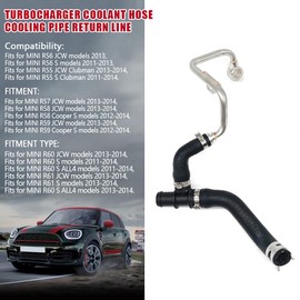 Turbocharger Coo-lant Hose Cooling Pipe Return Line Fit for Mini Cooper R55 R56 R57 R58 R59 R60 R61 2011-2014 Radiator Return Pipe with Aluminum Fitting Replace 11539845352