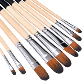 Artist Filbert Paint Brushes Set,9 Pcs Professional Painting Kits with Long Handle Soft Nylon Hair Filbert Brushes for Acrylic Oil Watercolor Gouache