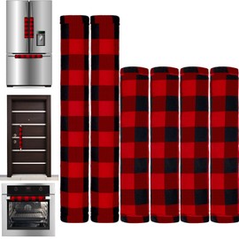 Boao 6 Pieces Christmas Refrigerator Cover Cabinet Door Handle Covers Thick Plaid Kitchen Appliance Covers Handle Protector for Christmas Decorations Microwave(Black and Red,Buffalo Plaid)