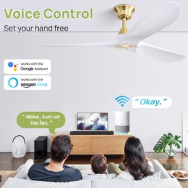 60" Ceiling Fan No Light, Outdoor Ceiling Fan with Remote & APP Control, 3 ABS Blades 5500 CFM Smart Wifi Ceiling Fan with Quiet Reversible DC Motor for Living Room, Bedroom, Patio, Porch