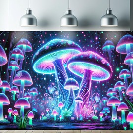 Starlit Patio Blacklight Mushroom Tapestry UV Reactive Trippy Glowing Wall Hanging Tapestry for Bedroom Living Room Dorm Aesthetic Psychedelic Forest Decor Fluorescent Poster Large 78 x 59 Inch