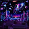 Tushelia Blacklight Galaxy Space Tapestry Neon Planet UFO Tapestries UV