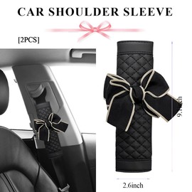 SHMZK 2 PCS Car Seat Belt Pads, Cute Bow Comfy Car Seatbelt Shoulder Strap Pads Covers, Leather Seatbelt Cushion Pads Suitable for Women Girls, Universal Car Interior Accessories (Black)