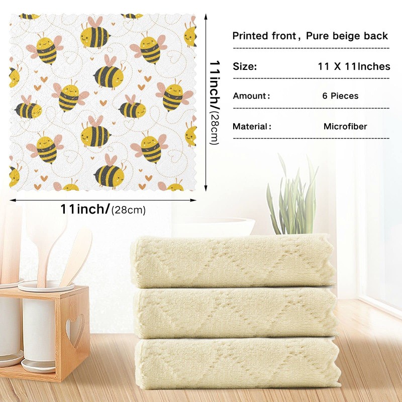 Mnsruu Lovely Little Bee 6 Pack Dish Towels, Kitchen Cloth