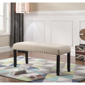 Roundhill Furniture Biony Fabric Dining Bench with Nailhead Trim, Tan