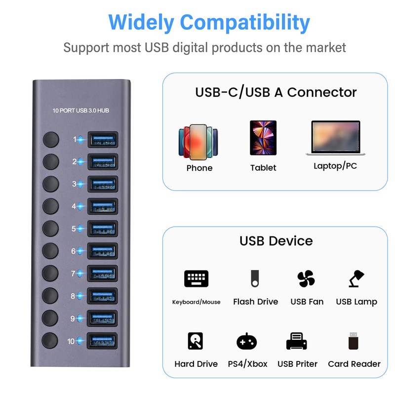 985A 10 Port USB 3.0 Hub USB Splitter Hub USB