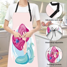 JASAKOO Cute Pink Mermaid Apron, Bib Apron with Adjustable Neck Waterproof for Women Men, Suitable for Home Kitchen Cooking Waitress Chef Grill Bistro Baking BBQ Hairdresser Cobbler, Apron Gifts