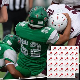 Noveread 200 Pcs Football Helmet Stickers Sledgehammer Helmet Award Decals 1'' Vinyl Baseball Softball Hockey Lacrosse Stickers Self Adhesive Sports Themed Decals, 8 Sheets(Red on Clear)