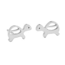 Turtle Stud Earrings for Women Black Silver Gold Stainless Steel Earrings (Silver)