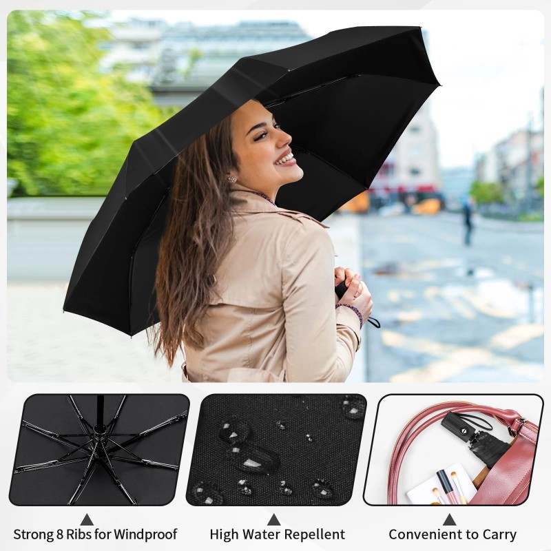 Yoobure Windproof Travel Umbrella, Automatic Umbrellas for Rain - Compact