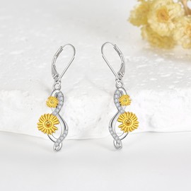 SHEAISRS Flower Infinity Drop Earrings 925 Sterling Silver Daisy Dangle Earrings for Women Girls Daisy Jewellery Gifts