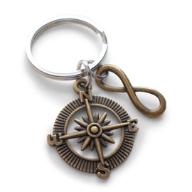 JewelryEveryday Bronze Compass Keychain with Infinity Charm - I'd Be Lost Without You; Couples Keychain