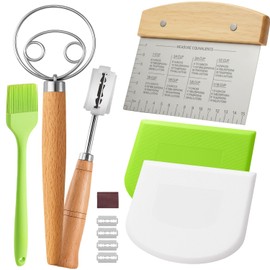BOORIKA Sourdough Bread Baking Tool Set with Danish Dough Whisk, Bread Lame & Blades, Bench Scraper, Dough Scrapers and Silicone Brush – Sourdough Starter Kit