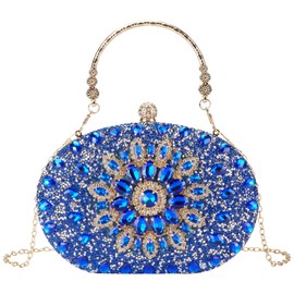 Suhatjia Bolso de noche con diamantes de imitación para mujer, bolso de perlas brillantes para bodas, fiestas y otros lugares, Azul