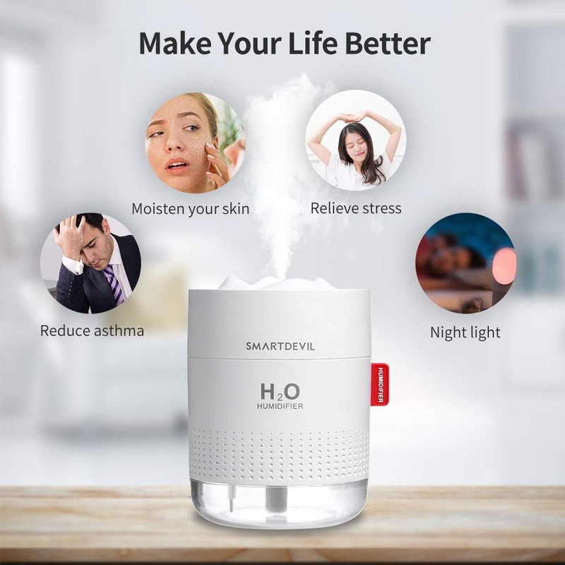 SmartDevil Small Smart Humidifier Desk Humidifier Auto Shut-Off for Bedroom,